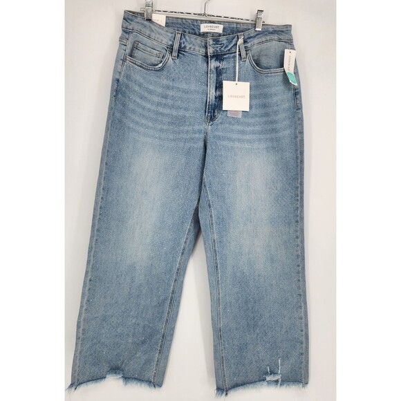 Vervet Denim - Lovervet‎ Indigo Blue 16W High Rise Wide Barrel Jeans Shimmering Embellishments